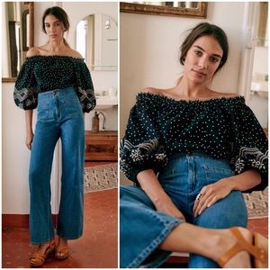 Sezane Black and White Off-Shoulder Top